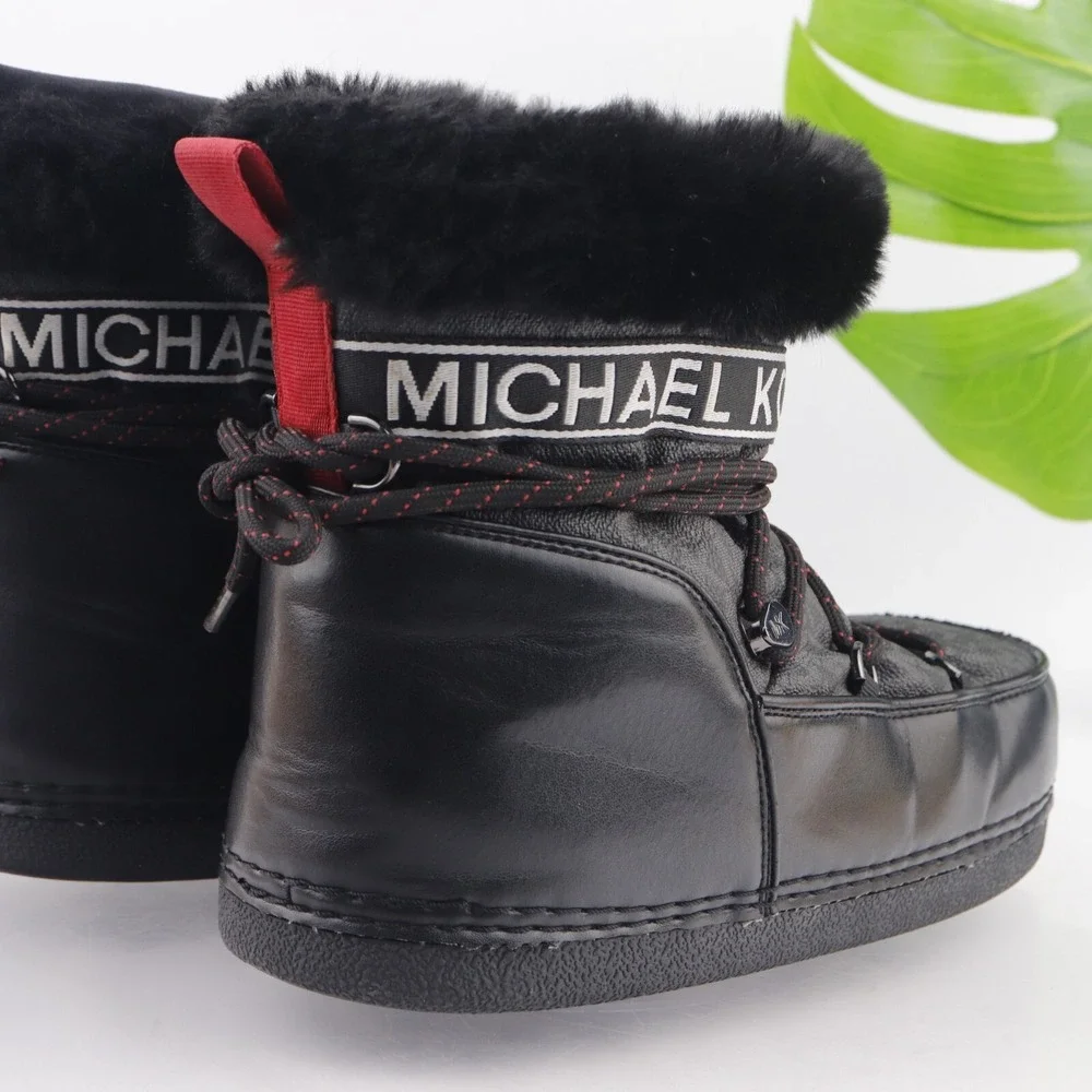 Michael Kors Womens Zelda MK Boots Size 9 Black Apres Ski Moon Snow Fur Booties